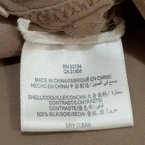 BCBG Silk Tunic Blouse Tab Rolled Sleeves Taupe S - Picture 8 of 10